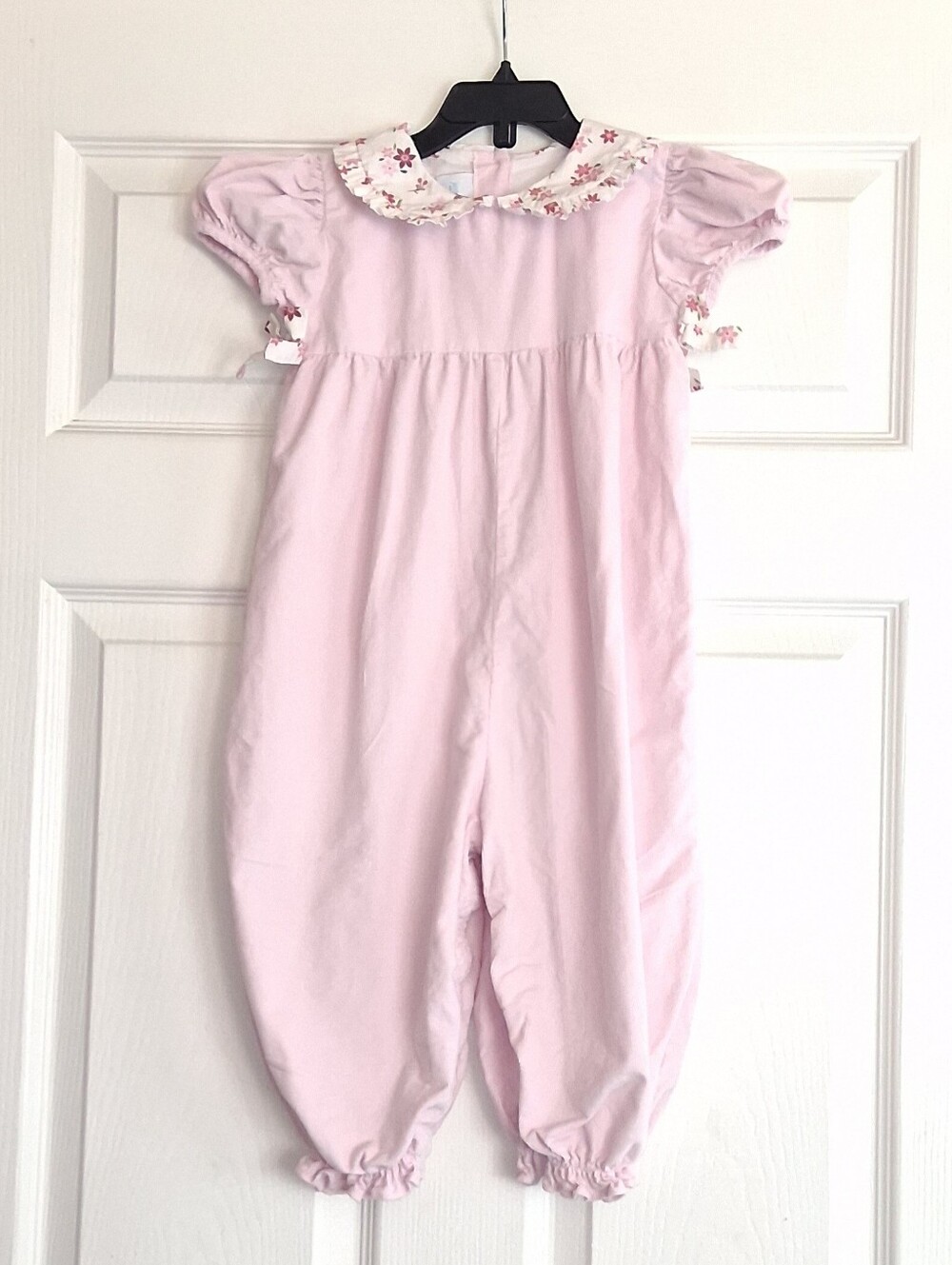 James & Lottie Pink Corduroy Peter Pan Collar Short Sleeve Pants Romper 3T